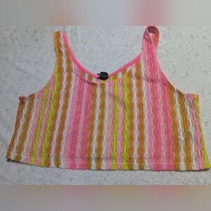Wild Fable Crochet Tank XL Pink Yellow Striped Open Knit Crop Top